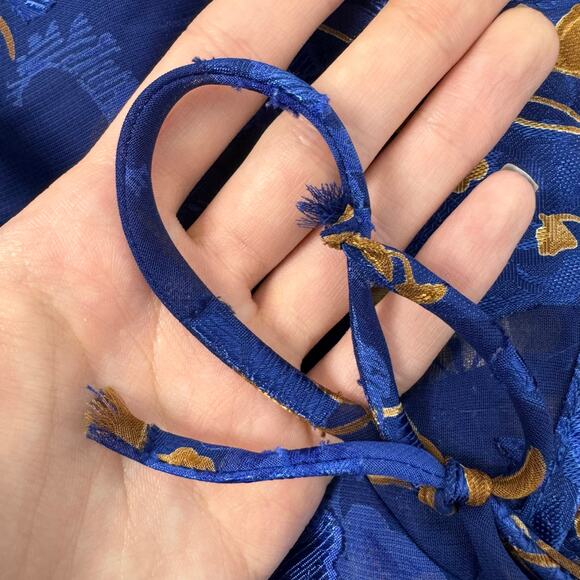 Vintage Sheer Night Grown Slip Dress Blue Floral V-Neck Size Medium - Picture 6 of 7